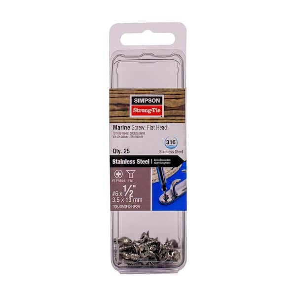 #6 x 1/2 in. #2 Phillips Drive, Flat Head, Type 316 Stainless Steel Marine Screw (25-Pack)