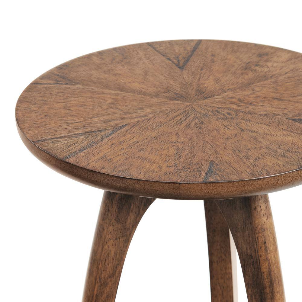 Nutmeg Brown Round Wood End Table with Storage Shelf