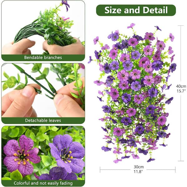 Afoxsos 15 in. HDouble Purple Artificial Hanging Daisy Plants for