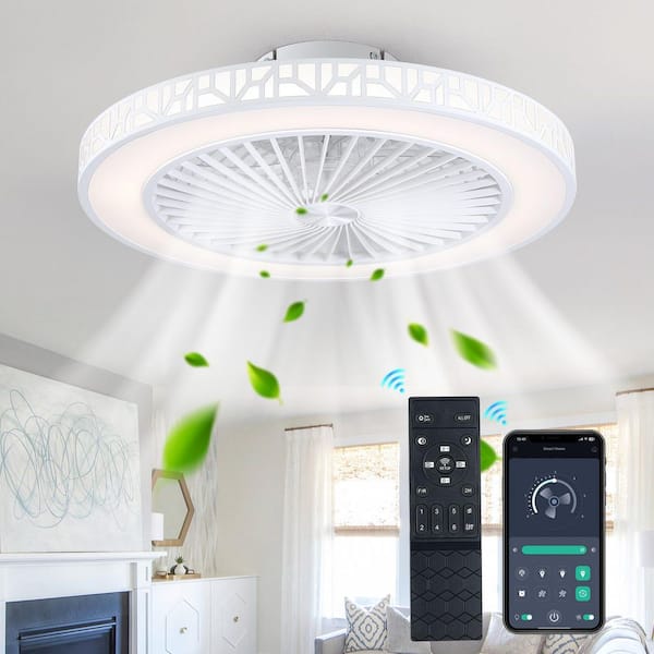 19 in. LED Indoor White Ceiling Fan with Light Dimmable Low Profile Flush Mount Ceiling Fan with Remote and APP Control