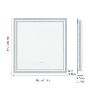 32 in. W x 32 in. H Large Square Frameless Anti-Fog Stepless Dimming Backlit 3 Light Memory Wall Bathroom Vanity Mirror