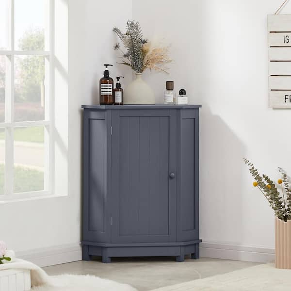 FAMYYT 25 in. W x 18 in. D x 32 in. H Gray Corner Freestanding Linen Cabinet with Adjustable Shelf