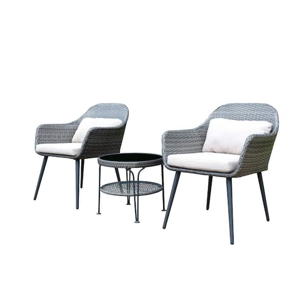 Best Quality Furniture Ilda Gray 2 Chairs Metal Outdoor Conversation Set Chairs with Gray Cushions (3-Pack).