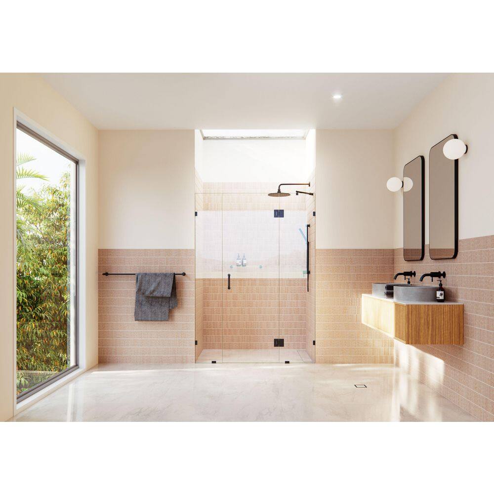 Stellar 78" Frameless Matte Black Glass Shower Door with Brass Hardware