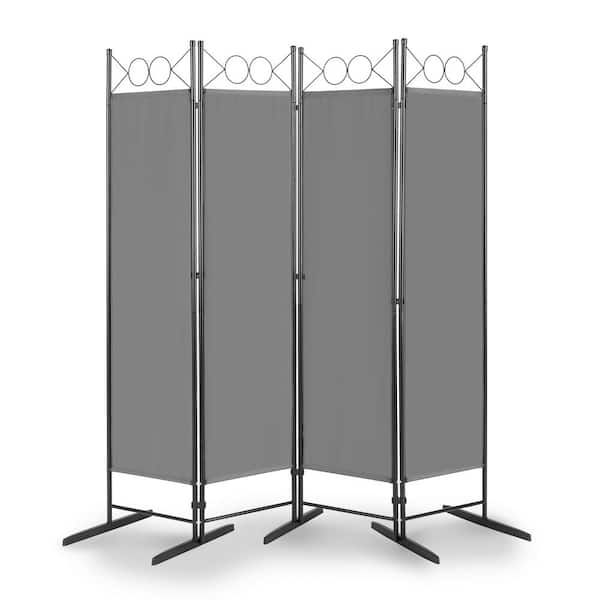 6FT 4-Fold Top With Shape 160g Polyester Cloth Plastic Feet Carbon Steel Frame Foldable Screen Gray