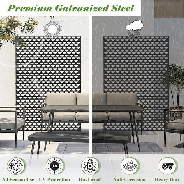 70 in. Steel Garden Fence Outdoor Privacy Screen Garden Screen Panels in Black
