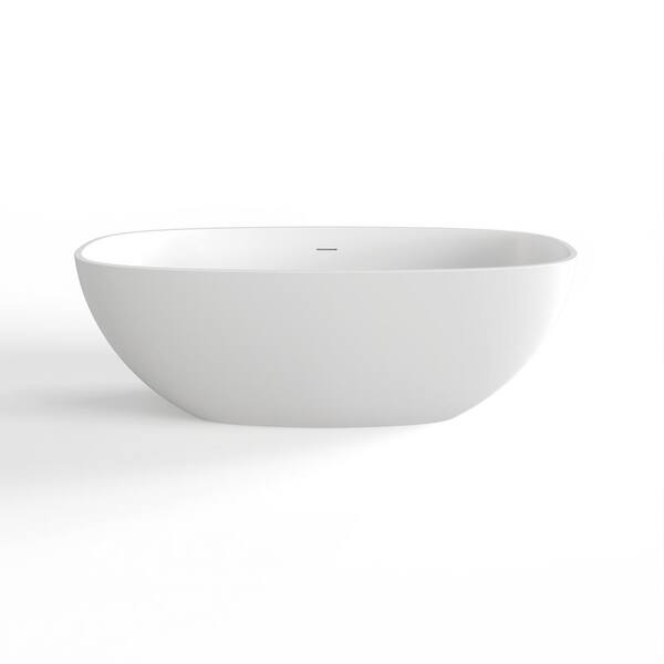 67 in. x 29.5 in. Stone Solid Surface Soaking Bathtub with Center Drain in Matte White
