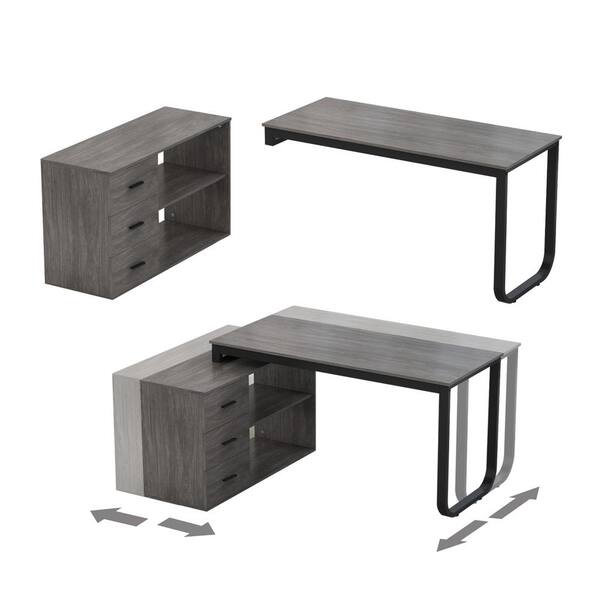 FUFU&GAGA 55.1 in. L-Shaped Gray Wood Computer Desk Writing