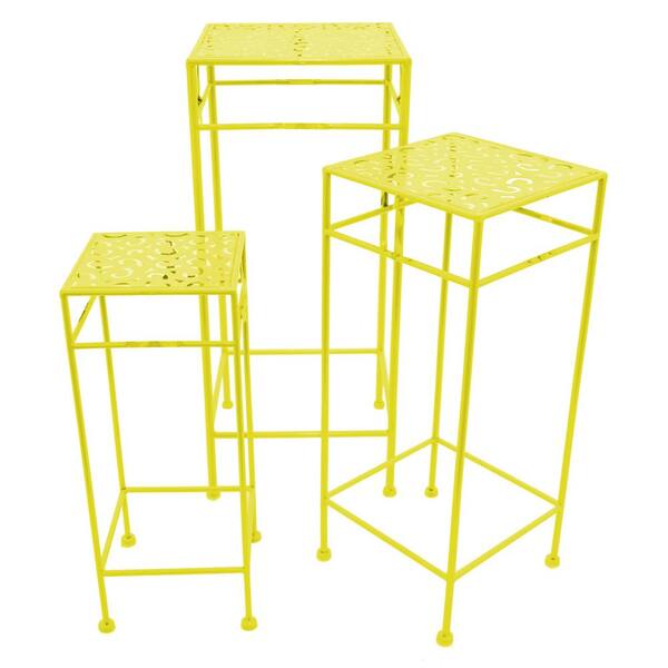 THREE HANDS 11 in. x 11 in. Square Plant Stands - Yellow in Yellow (Set of 3)