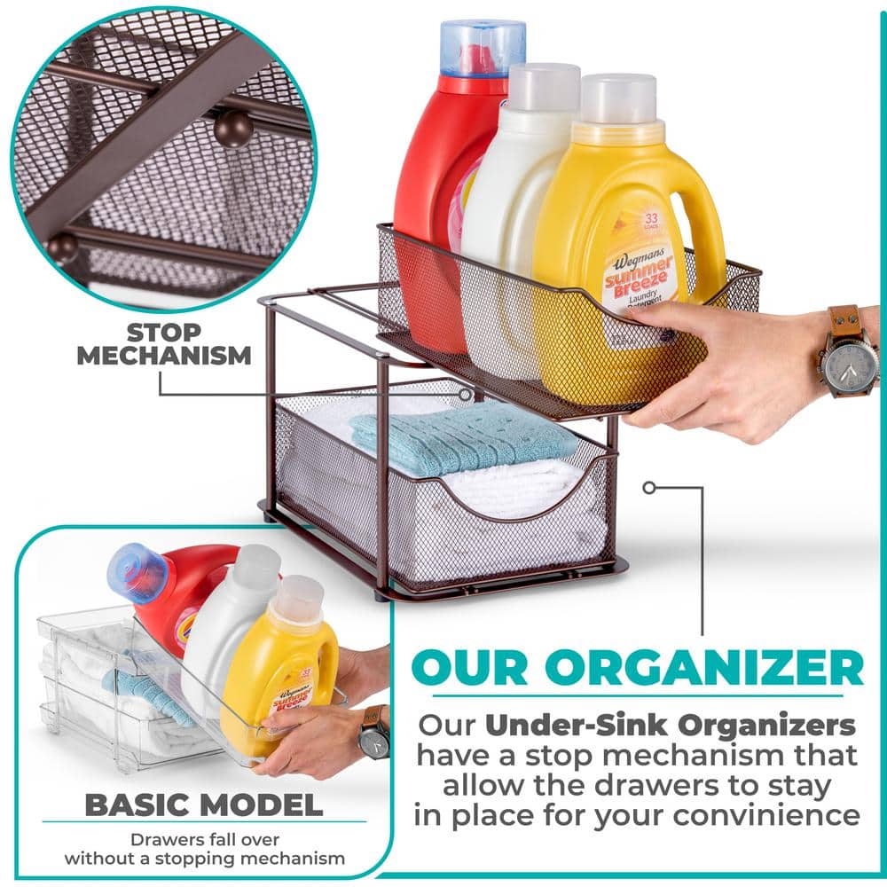 Bronze 2-Tier Metal Mesh Under Sink Organizer with Sliding Drawers