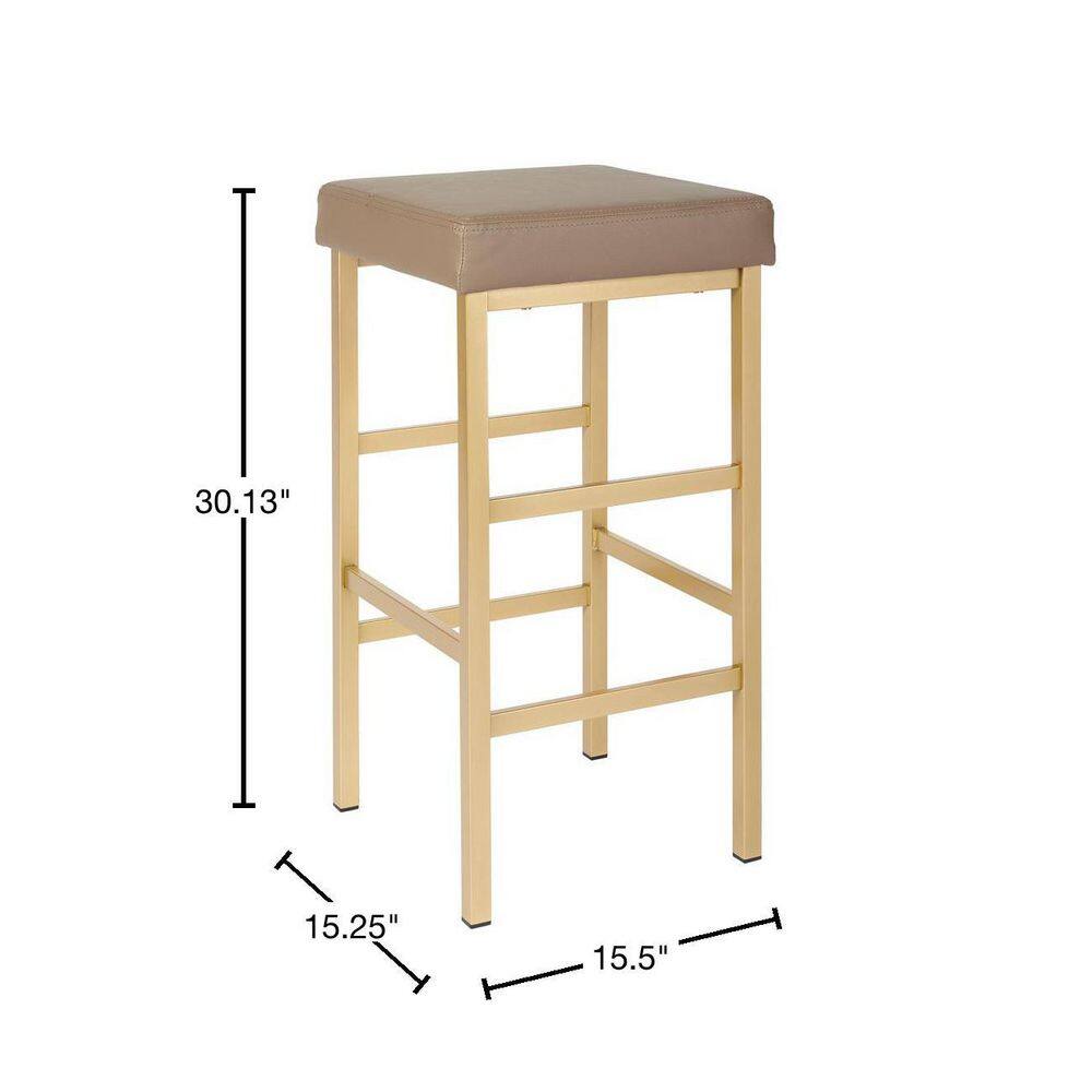 30" Gold and Camel Faux Leather Backless Bar Stool