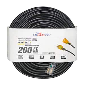 15' Black 12 Gauge Flat Extension Cord with Lighted End 