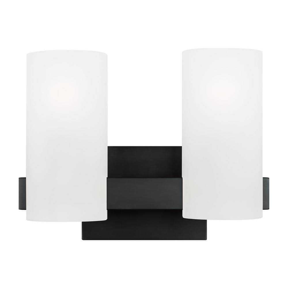Midnight Black Etched Glass 2-Light Cylinder Vanity Light