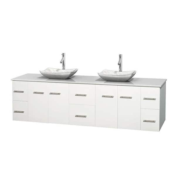 Wyndham Collection Centra 80 in. Double Vanity in White with Solid-Surface Vanity Top in White and Sinks