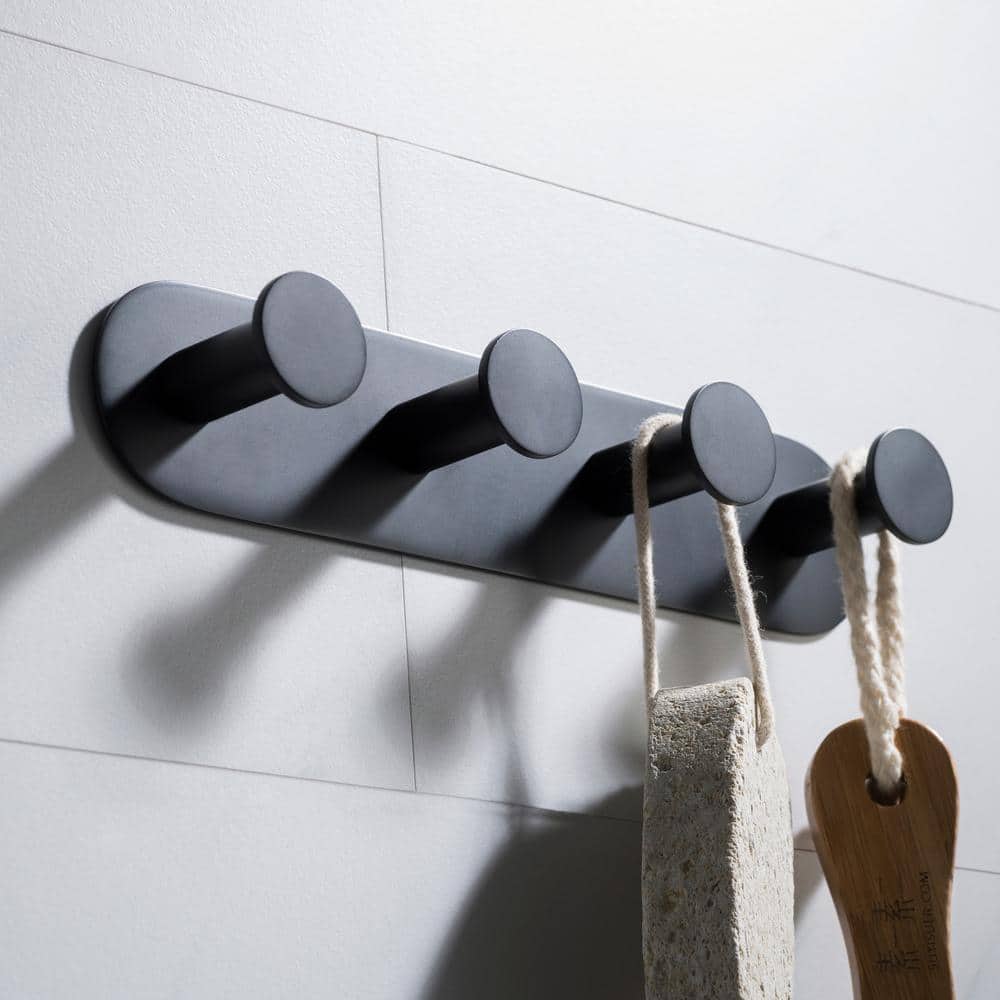 Matte Black Solid Brass 4-Hook Wall Mounted Rack