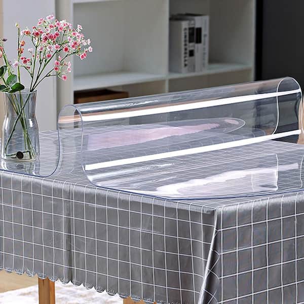 Plastic Table Cover 42 x 78 in. 2 mm Thick PVC Clear Solid Table Protector Rectangle Clear Desk Mat Easy Cleaning