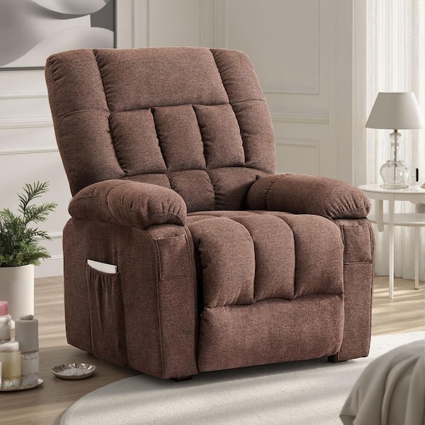Brown Linen Recliner for Adult Vibrating Massage and Heating Electric Power Lift Chairs with Remote Control