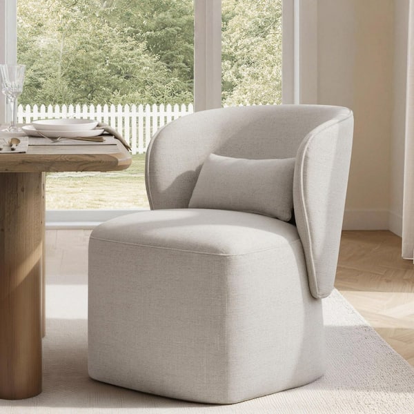 Maxwell Wheat Barrel Back Dining Chair with Casters, Water Repellent Upholstered Chenille and Lumbar Cushion