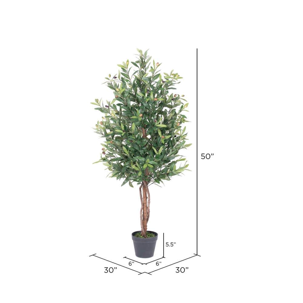 50-Inch Tall Faux Olive Tree in Black Planter