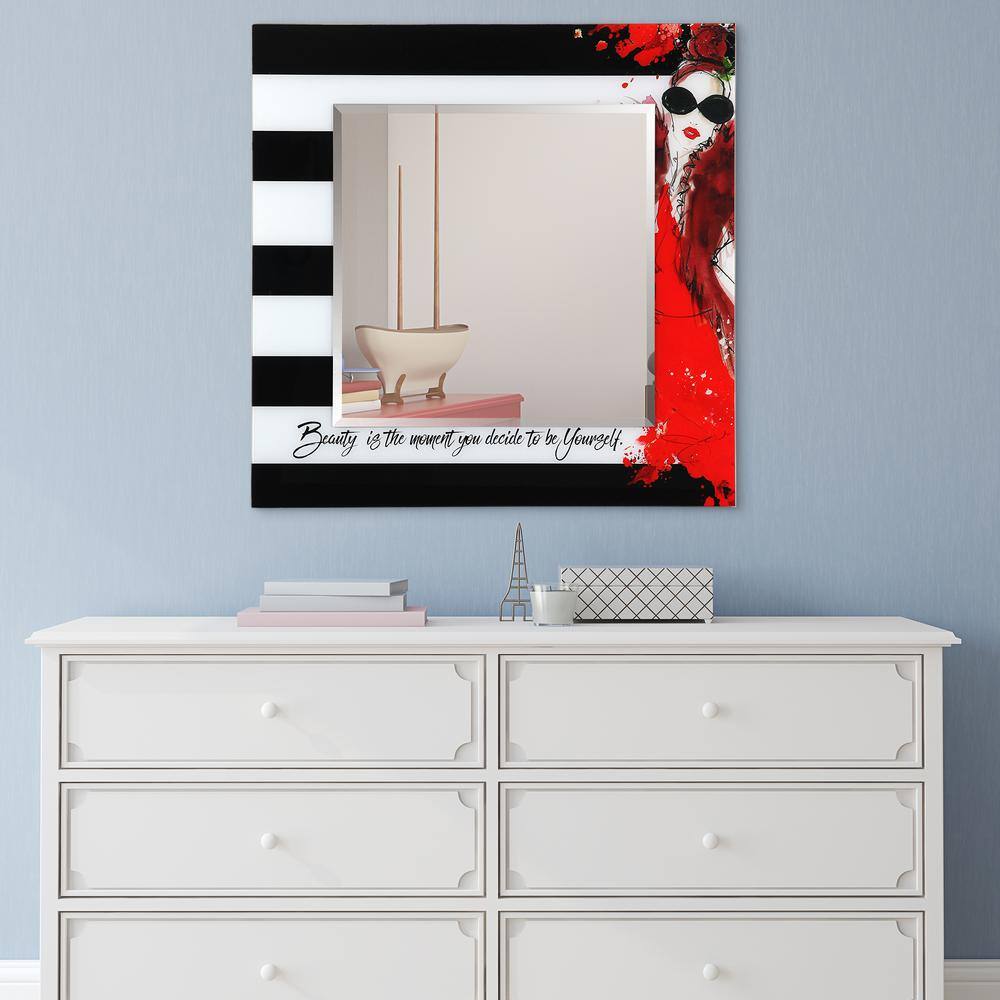 Elegant 36" Square Frameless Beveled Mirror with Fashion Art Glass