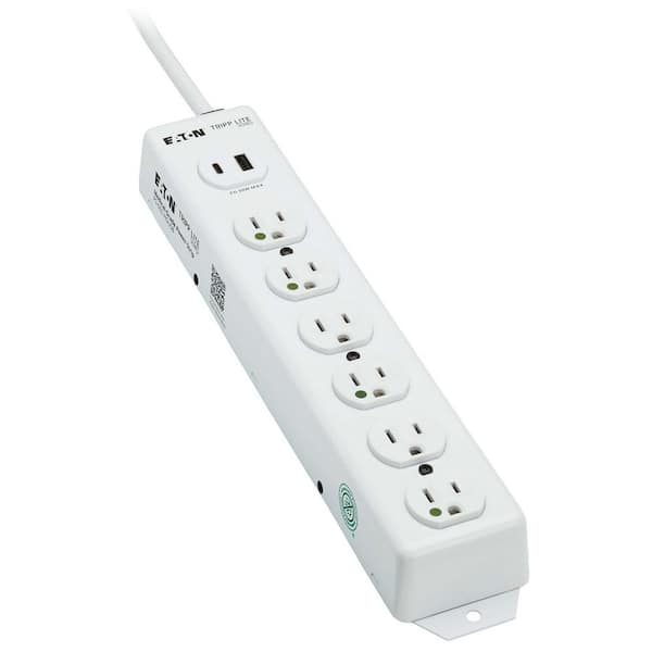 Safe-IT 6-AC Outlets and 2-USB Port UL 1363 Medical-Grade Power Strip, 2-Ft. Cord with Straight Plug, PS-602-HGUSB