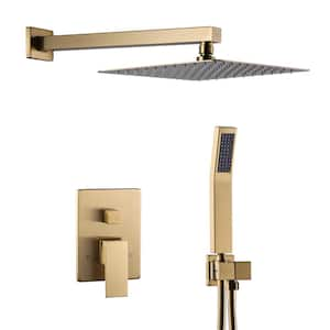 Single Handle 2-Spray Shower Faucet 1.8 GPM with 10 in. Square Shower Head and Adjustable Heads in Brushed Gold