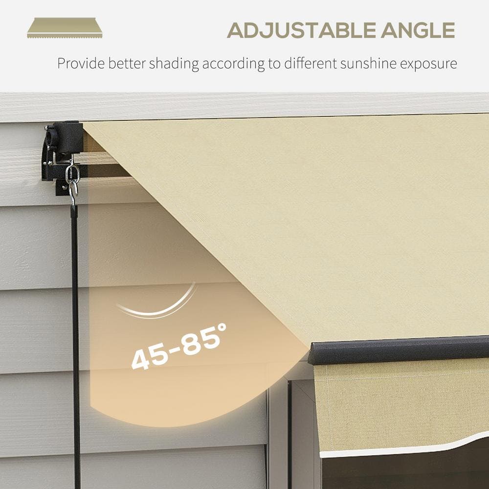 Beige 16' x 10' Retractable Patio Awning with Manual Crank