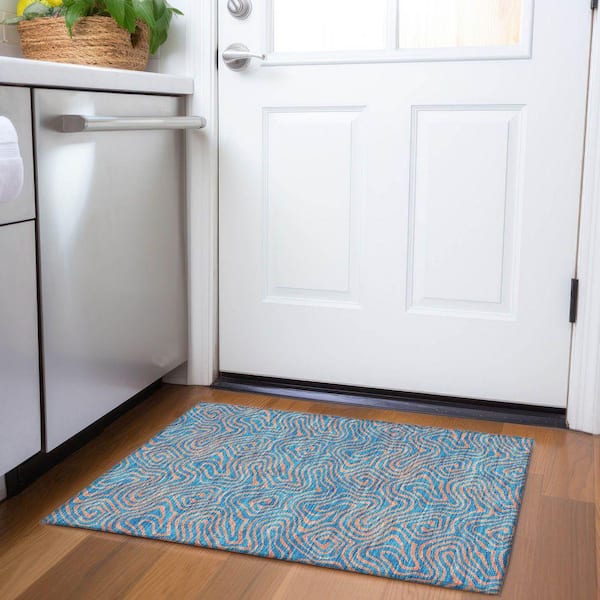 Mayfield Premium Machine Washable Abstract AMF1031 Teal 2 ft. x 3 ft. Area Rug