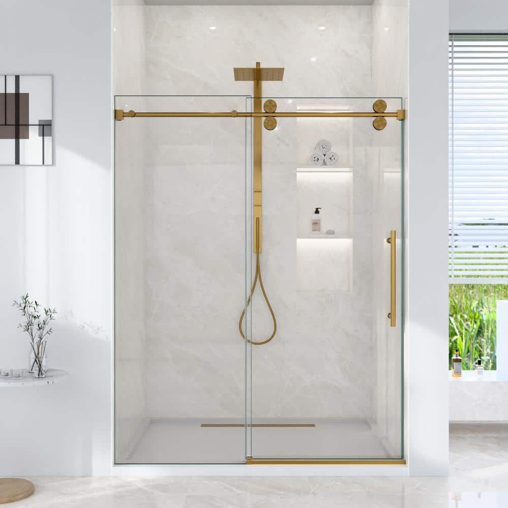 56-60 in. W x 72 in. H Frameless Single Sliding Bypass Shower Door, Brushed Gold, 5/16 in. Thick Tempered Glass price history on PriceWatchPro