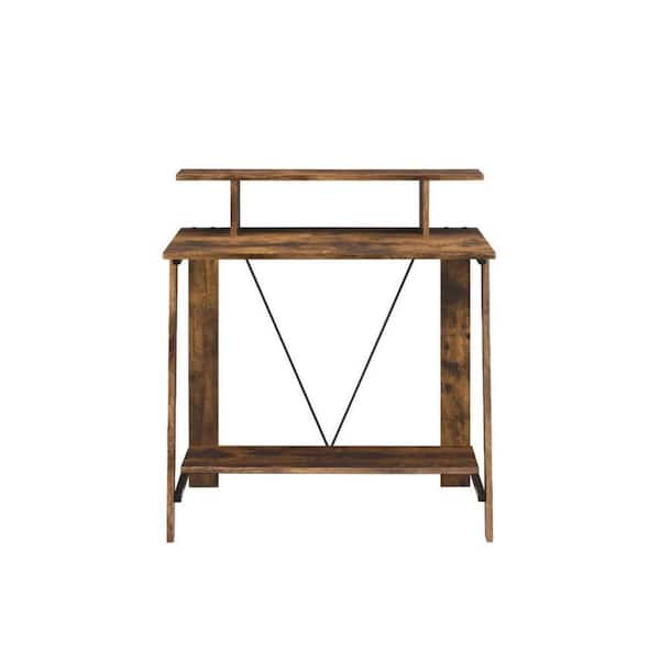 Benjara 32 in. Rectangular Brown and Black Wood Top 0-Drawer Writing Desk with V Shaped Frame