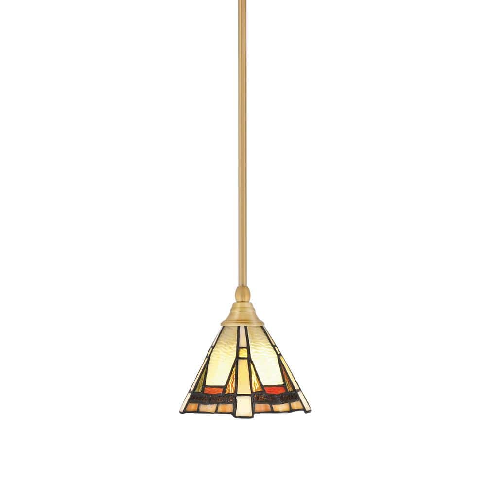 Sparta 100-Watt 1-Light New Age Brass Shaded Pendant Light Mini Pendant wit
