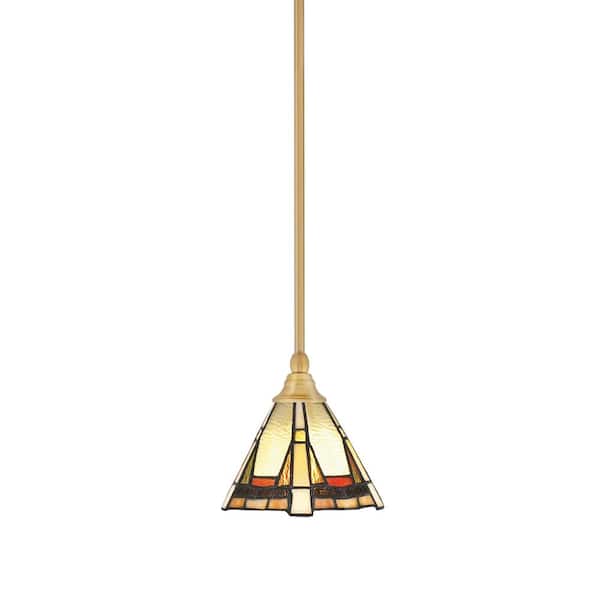 Unbranded Sparta 100-Watt 1-Light New Age Brass Shaded Pendant Light Mini Pendant with Zion Art Glass and No Bulb Included