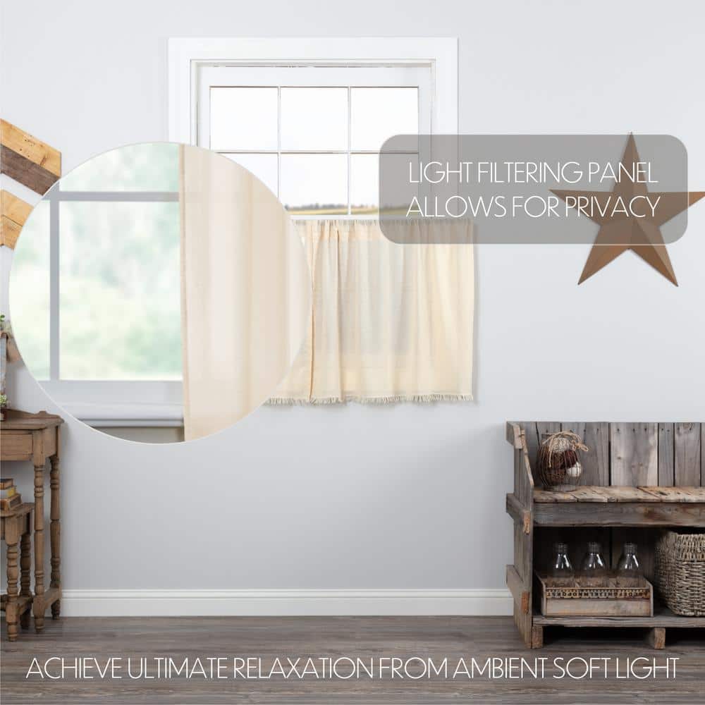 Natural Cream Cotton Sheer Rod Pocket Kitchen Tier Curtains