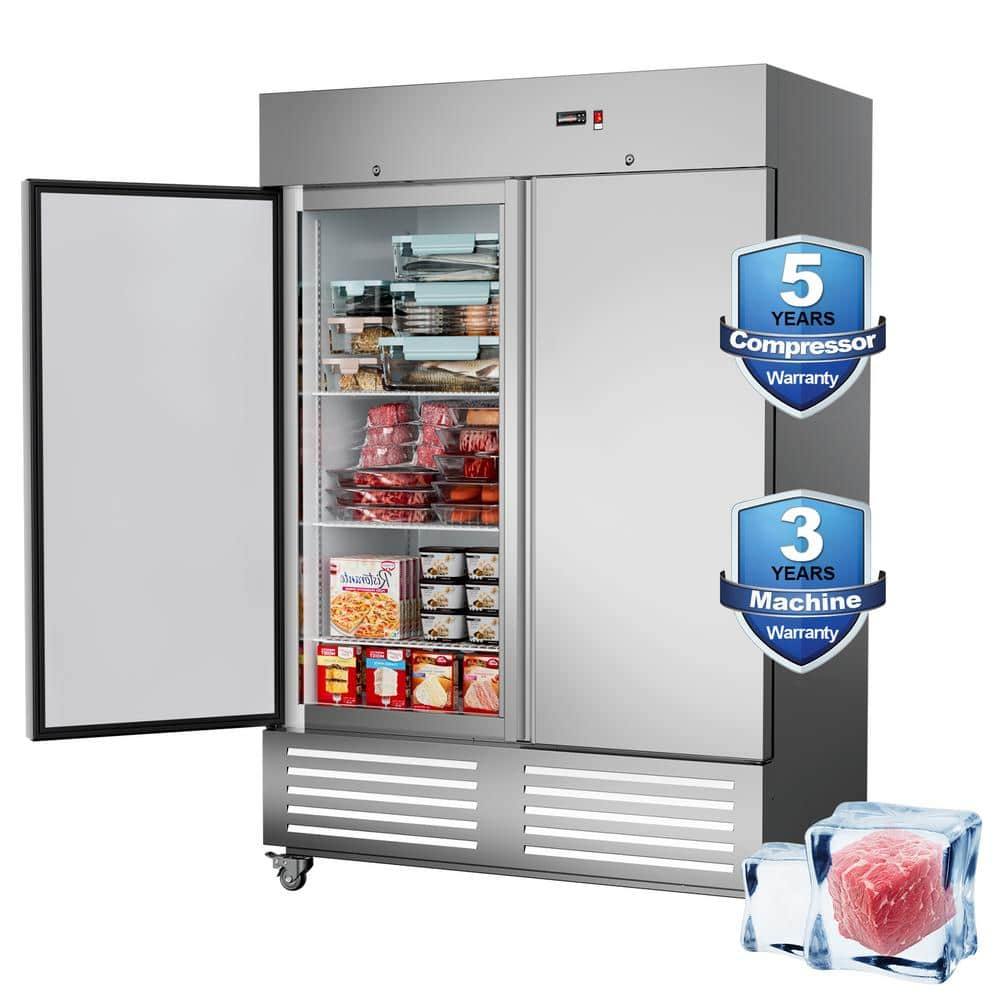 ANDTE 54 in. 50 cu. ft. Commercial 2 Door Stainless Steel Walk-In Refrigerator, LED Lighting Temp -10℉ ~10℉