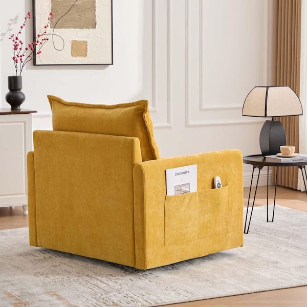 Mustard Yellow Chenille Mid Century Modern Swivel Chairs