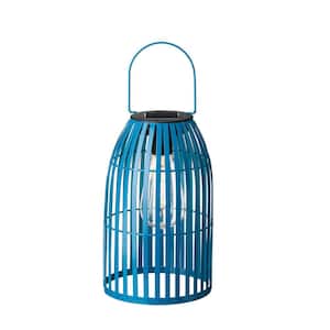 9.75 in. H Blue Metal Woven Solar Powered Outdoor Hanging Lantern