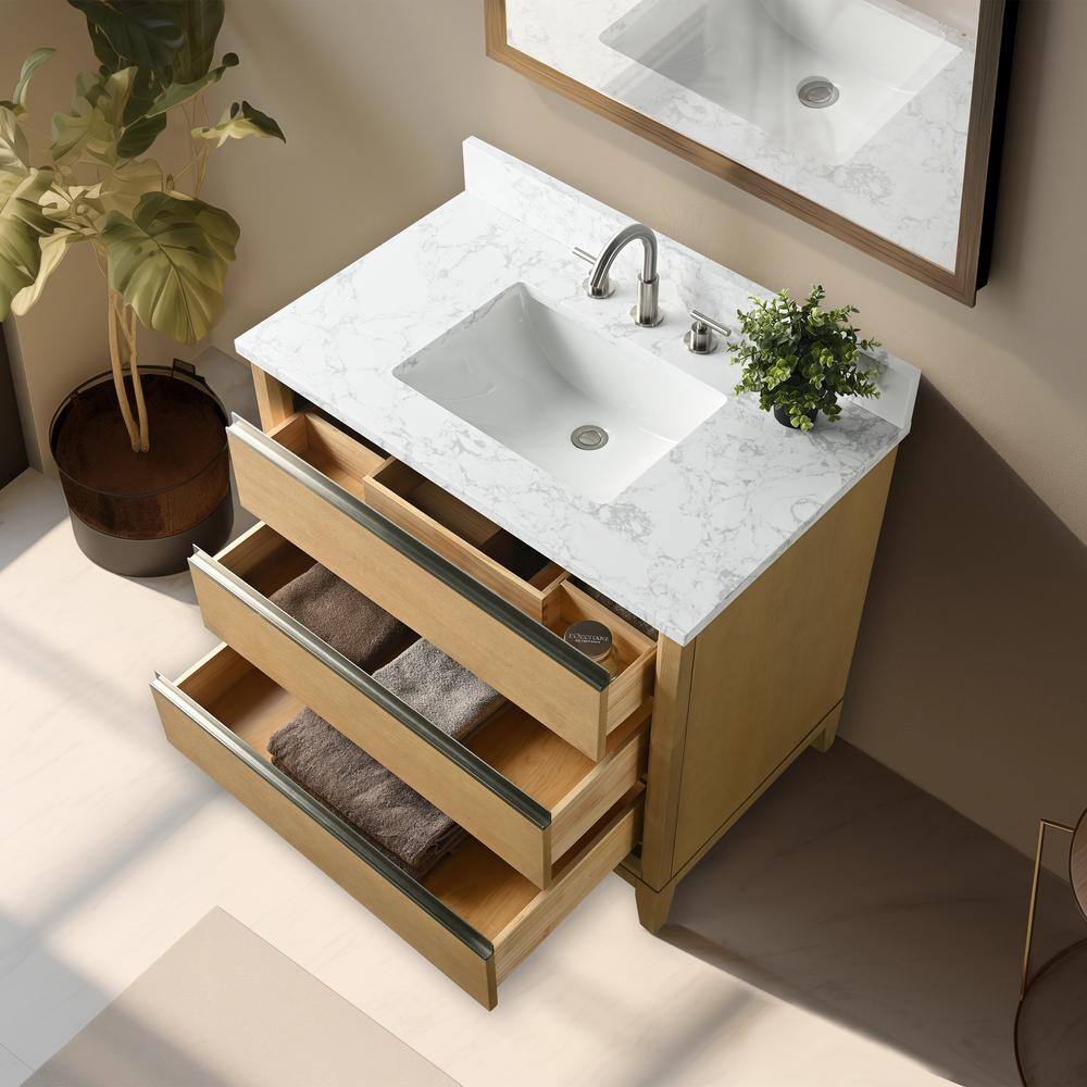 Natural Oak 36" Single Bathroom Vanity with Marble Top