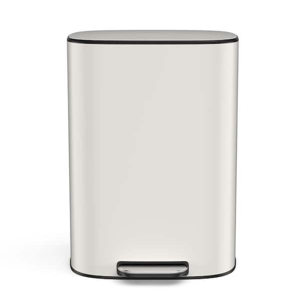 cadeninc 50L/13.2 Gal. Stainless Steel Soft-Close Kitchen/Bathroom Trash Can with Foot Pedal in White