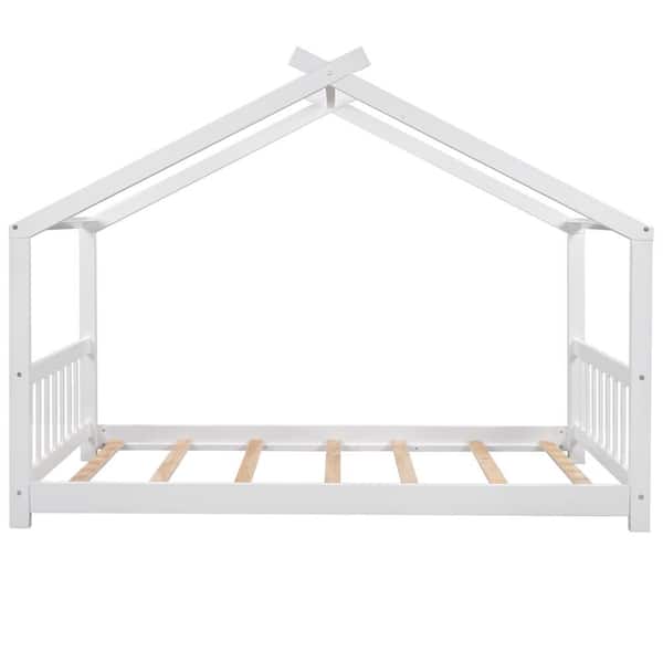 STICKON 81.2 in. W White Twin Size Wood Platform Bed with House