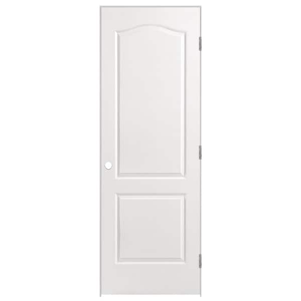 Masonite 28 in. x 80 in. 2 Panel Arch Top Left-Handed Hollow-Core Textured Primed Composite Single Prehung Interior Door