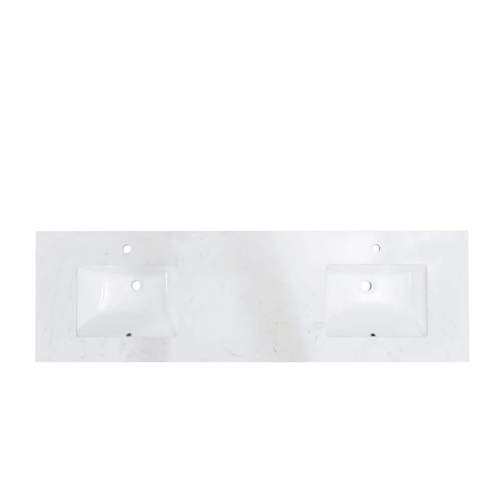 73" White Stone Double Sink Vanity Top with Ceramic Basins