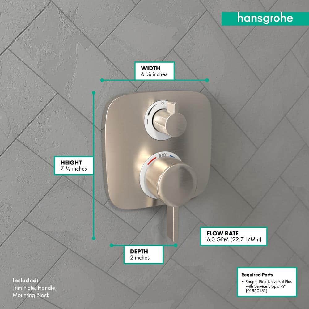 Brushed Nickel Wall-Mounted Thermostatic Shower Trim