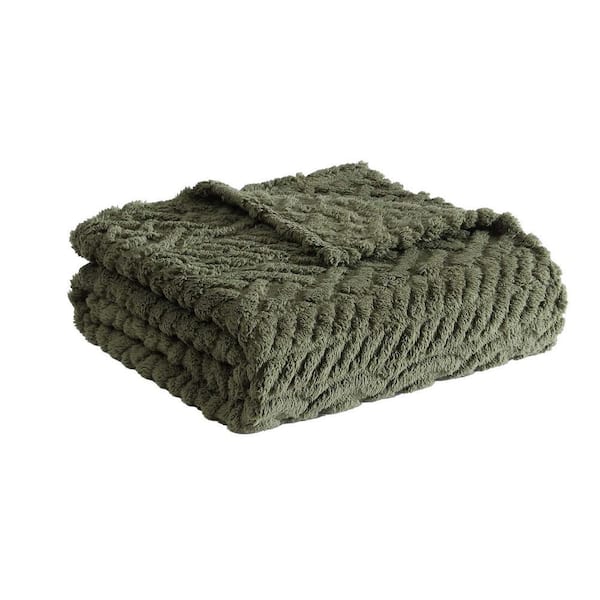 Brooklyn Loom Marshmallow Sherpa Olive Green Throw Blanket