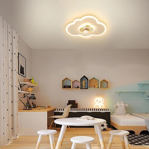 19.6 in. Smart Indoor White Low Profile Modern Novel Flush Mount Ceiling Fan Light with LED with Remote Control