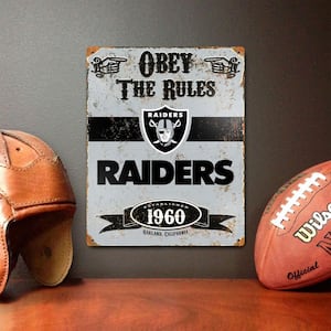 14.5 in. H x 11.5 in. D Heavy Duty Steel Oakland Raiders Embossed Metal Sign Wall Art