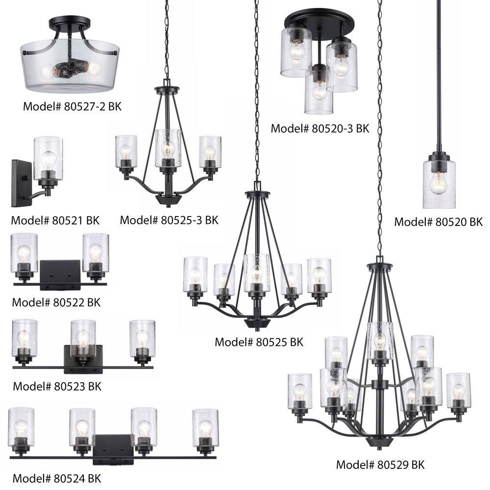 Simi Modern Black Mini Chandelier with Seeded Glass Shades