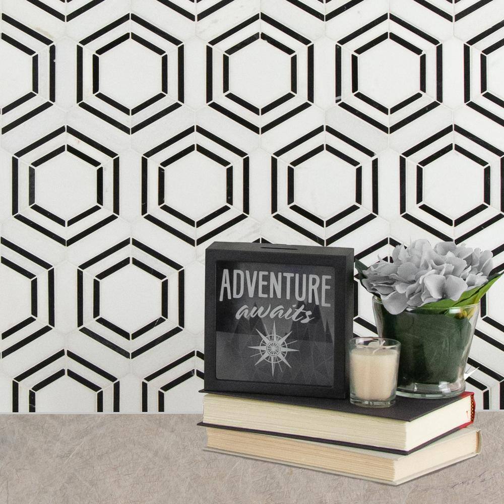 Bianco Hexagon Polished Marble Mosaic Tile Sheet