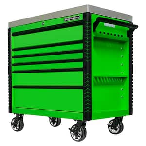 EX Professional 41 in. 6-Drawer Tool Utility Cart with Stainless Steel Slider Top and Bumpers in Lime Green