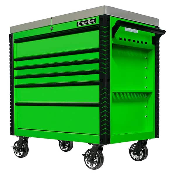 Extreme Tools EX Professional 41 in. 6-Drawer Tool Utility Cart with Stainless Steel Slider Top and Bumpers in Lime Green