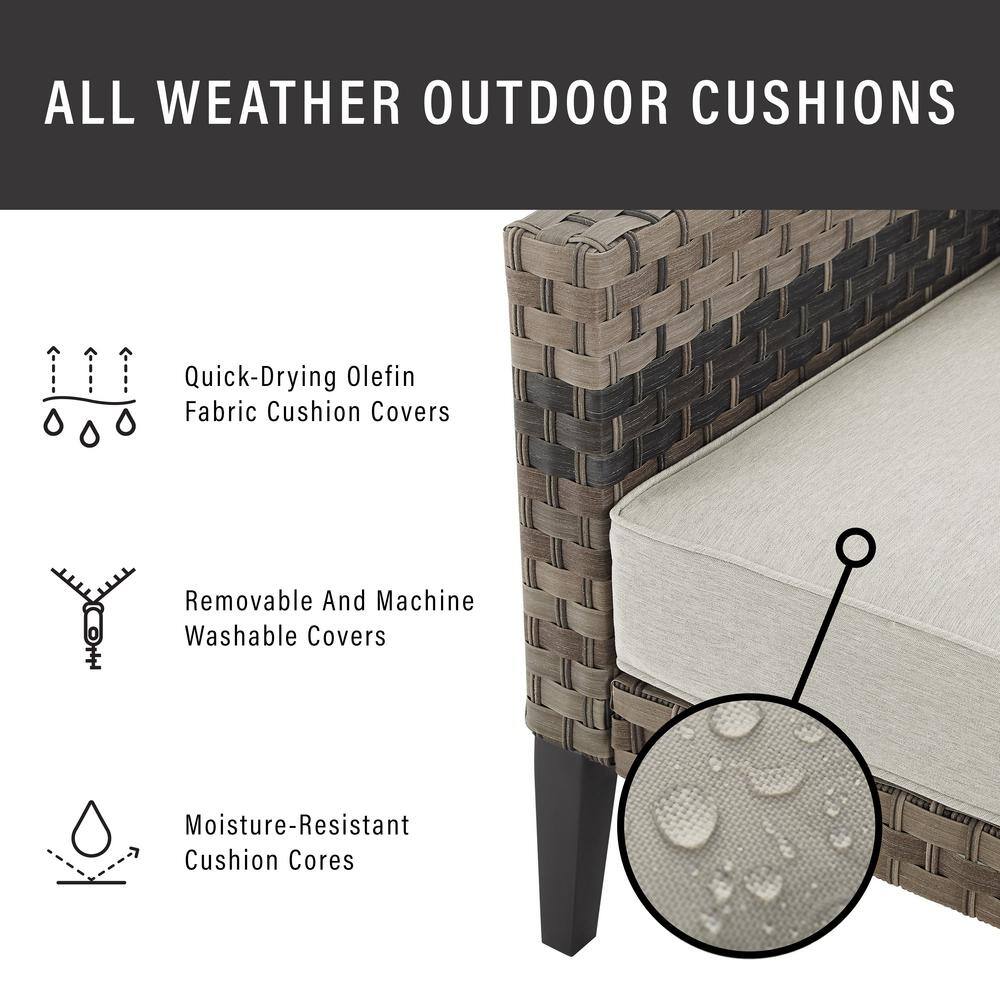Taupe and Brown Outdoor Wicker Armchair with Cushions